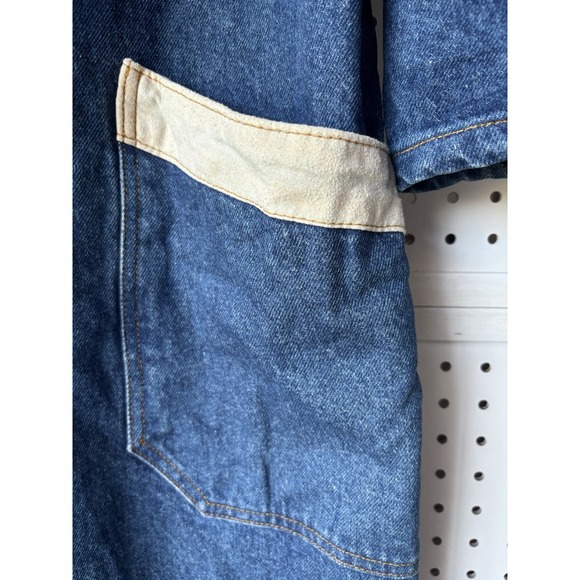 VTG Bacca Sportswear Denim Trench Long Jacket Beige Trim Button Size Large - Picture 7 of 10